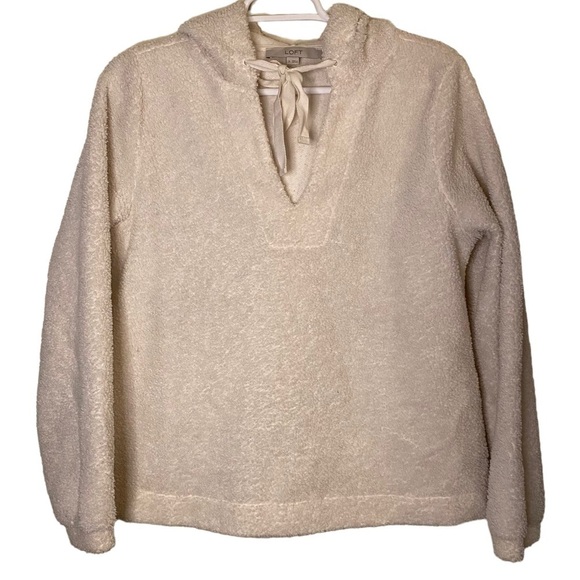 LOFT Sherpa Hoodie Sweater Ivory Cream Size S - Picture 1 of 6